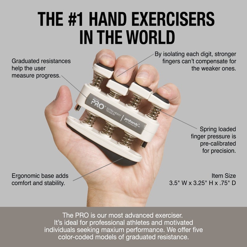 Prohands PRO Hand Exerciser, Finger Exerciser (Hand Grip Strengthener), Spring-Loaded, Finger-Piston System, Isolate and Exercise Each Finger, (11 lb Extra-Heavy Tension, Gray-Pro) - Image 4